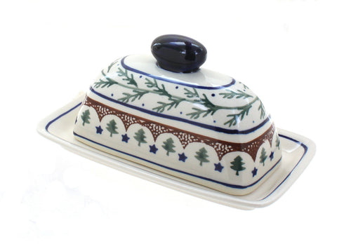 Polish Pottery Evergreen Butter Dish