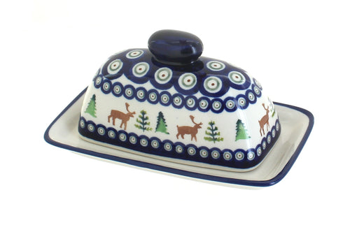 Polish Pottery Reindeer Pine Butter Dish