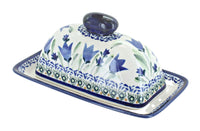 Polish Pottery Blue Tulip Butter Dish