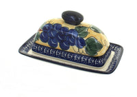 Polish Pottery Grapes Butter Dish with Cobalt Trim