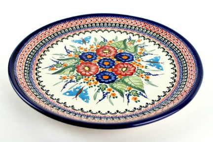 Floral Butterfly Large Round Platter Polish Pottery