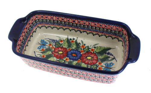 Floral Butterfly Loaf Baker Polish Pottery