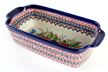 Floral Butterfly Loaf Baker Polish Pottery