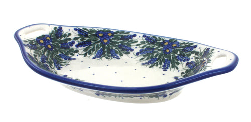 Hyacinth Oval Dish with Handles Polish Pottery