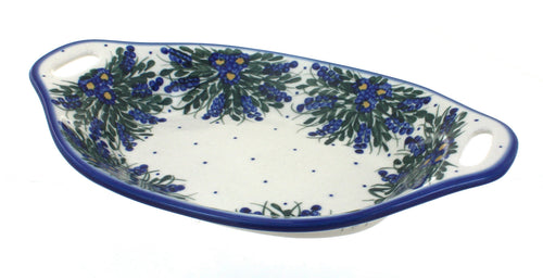 Polish Pottery Hyacinth Oval Dish with Handles