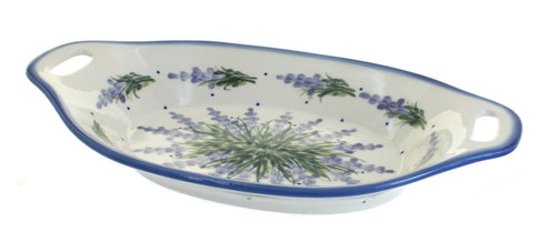 Polish Pottery Lavender Fields Oval Dish with Handles