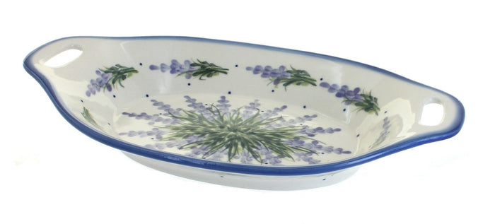 Polish Pottery Lavender Fields Oval Dish with Handles