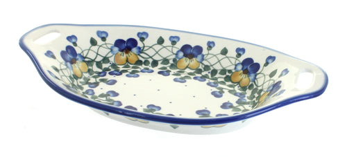 Polish Pottery Pansies Oval Dish with Handles