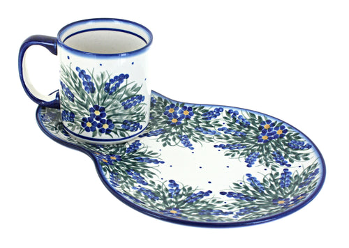 Polish Pottery Hyacinth Oval Breakfast Plate & Mug Set