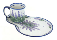 Polish Pottery Lavender Fields Oval Breakfast Plate & Mug Set