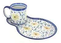 Polish Pottery Yellow Daisy Oval Breakfast Plate & Mug Set