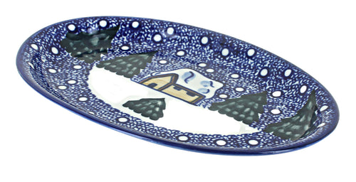 Polish Pottery Winter Forest Oval Dish