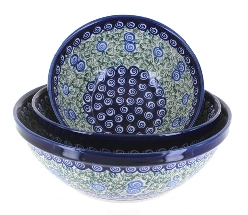 Polish Pottery Seaside Swirl 3 Piece Serving Bowl Set