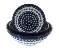 Polish Pottery Flowering Peacock 3 Piece Serving Bowl Set