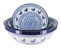 Polish Pottery Barnyard Rooster 3 Piece Serving Bowl Set