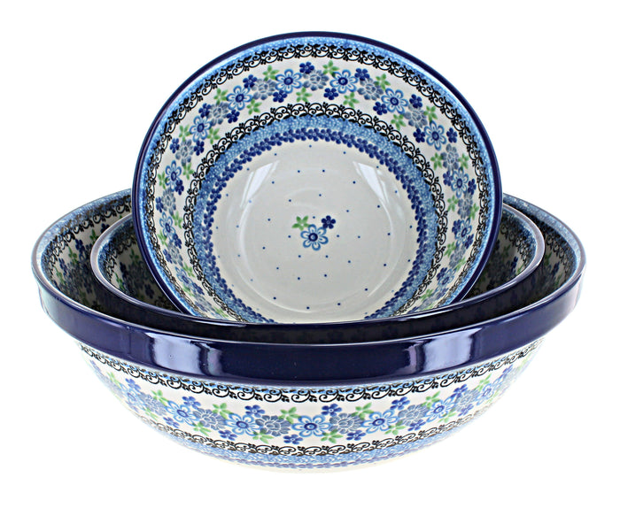 Polish Pottery Eliza 3 Piece Serving Bowl Set