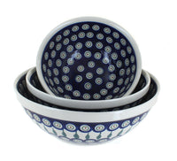 Polish Pottery Peacock 3 Piece Serving Bowl Set