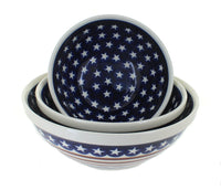 Polish Pottery Stars & Stripes 3 Piece Serving Bowl Set