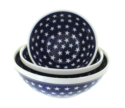 Polish Pottery Stars 3 Piece Serving Bowl Set