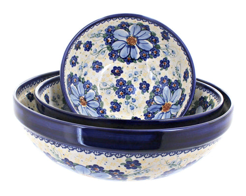 Polish Pottery Daisy Surprise 3 Piece Serving Bowl Set