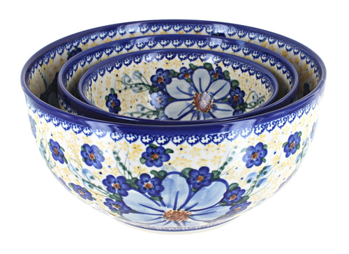 Polish Pottery Daisy Surprise 3 PC Mixing Bowl Set
