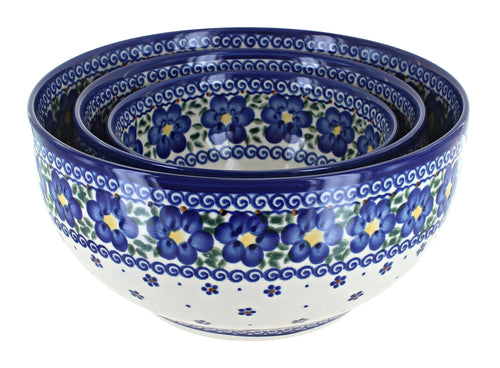 Polish Pottery Spring Blossom 3PC Mixing Bowl Set