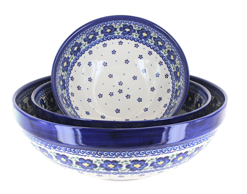Polish Pottery Spring Blossom 3 Piece Serving Bowl Set