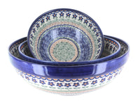Polish Pottery Aztec Flower 3 Piece Serving Bowl Set