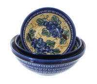 Polish Pottery Grapes 3 Piece Serving Bowl Set