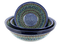 Polish Pottery Mardi Gras 3 Piece Serving Bowl Set