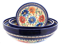 Autumn Burst 3 Piece Serving Bowl Set Polish Pottery
