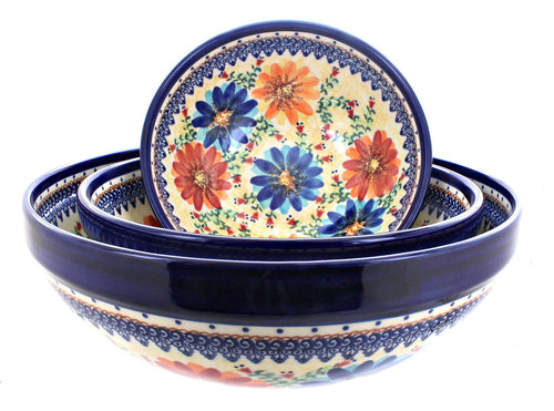 Autumn Burst 3 Piece Serving Bowl Set Polish Pottery