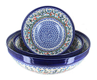 Polish Pottery Garden of Eden 3 Piece Serving Bowl Set
