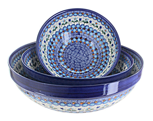 Polish Pottery Savannah 3 Piece Large Serving Bowl Set