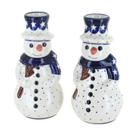 Polish Pottery Snowman Candlestick Pair