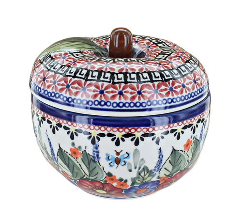 Polish Pottery Floral Butterfly Apple Baker