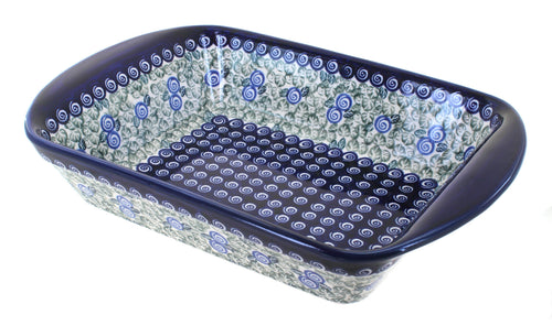 Polish Pottery Seaside Swirl Large Rectangular Baker with Handles