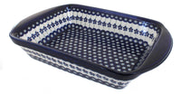 Polish Pottery Flowering Peacock Rectangular Baker with Handles