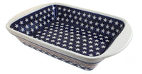 Polish Pottery Stars & Stripes Large Rectangular Baker with Handles