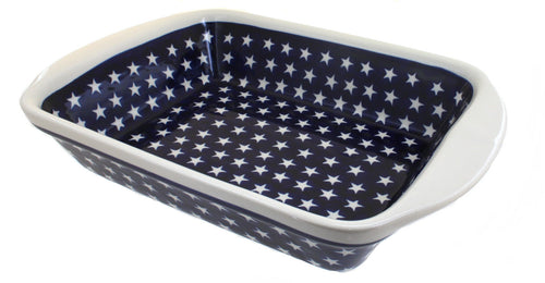 Polish Pottery Stars Large Rectangular Baker with Handles