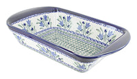 Polish Pottery Blue Tulip Large Rectangular Baker with Handles