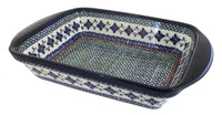 Polish Pottery Mosaic Flower Large Rectangular Baker with Handles
