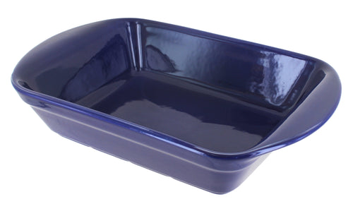 Polish Pottery Cobalt Large Rectangular Baker with Handles