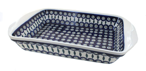 Polish Pottery Peacock Extra Large Rectangular Baker