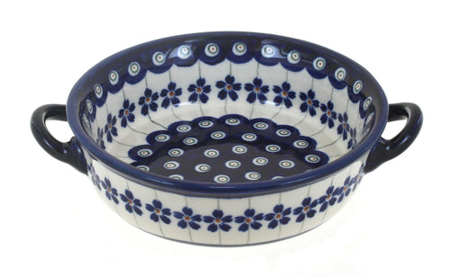 Polish Pottery Flowering Peacock Small Baker with Handles