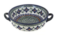 Polish Pottery Mosaic Flower Small Baker with Handles