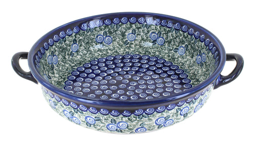 Polish Pottery Seaside Swirl Round Casserole with Handles