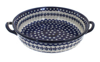 Polish Pottery Flowering Peacock Round Casserole with Handles
