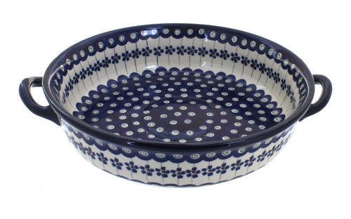 Polish Pottery Flowering Peacock Round Casserole with Handles