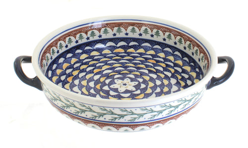 Polish Pottery Evergreen Round Casserole with Handles